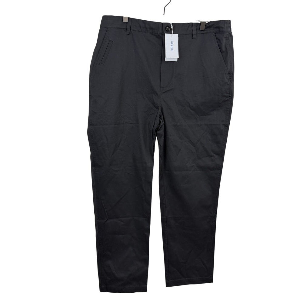 Grana Chinos Mens XL Asphalt Organic Relaxed Fit Pants Elastic Office 36x29